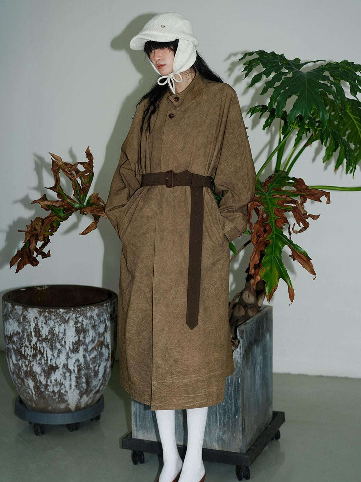 badtaste Retro British Stand Collar Zipper Straight Women's Long Coats