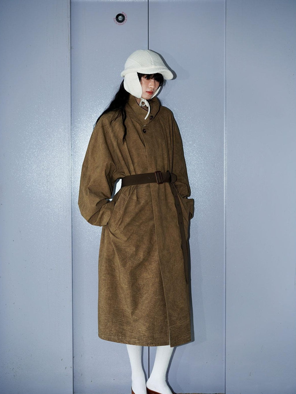 badtaste Retro British Stand Collar Zipper Straight Women's Long Coats