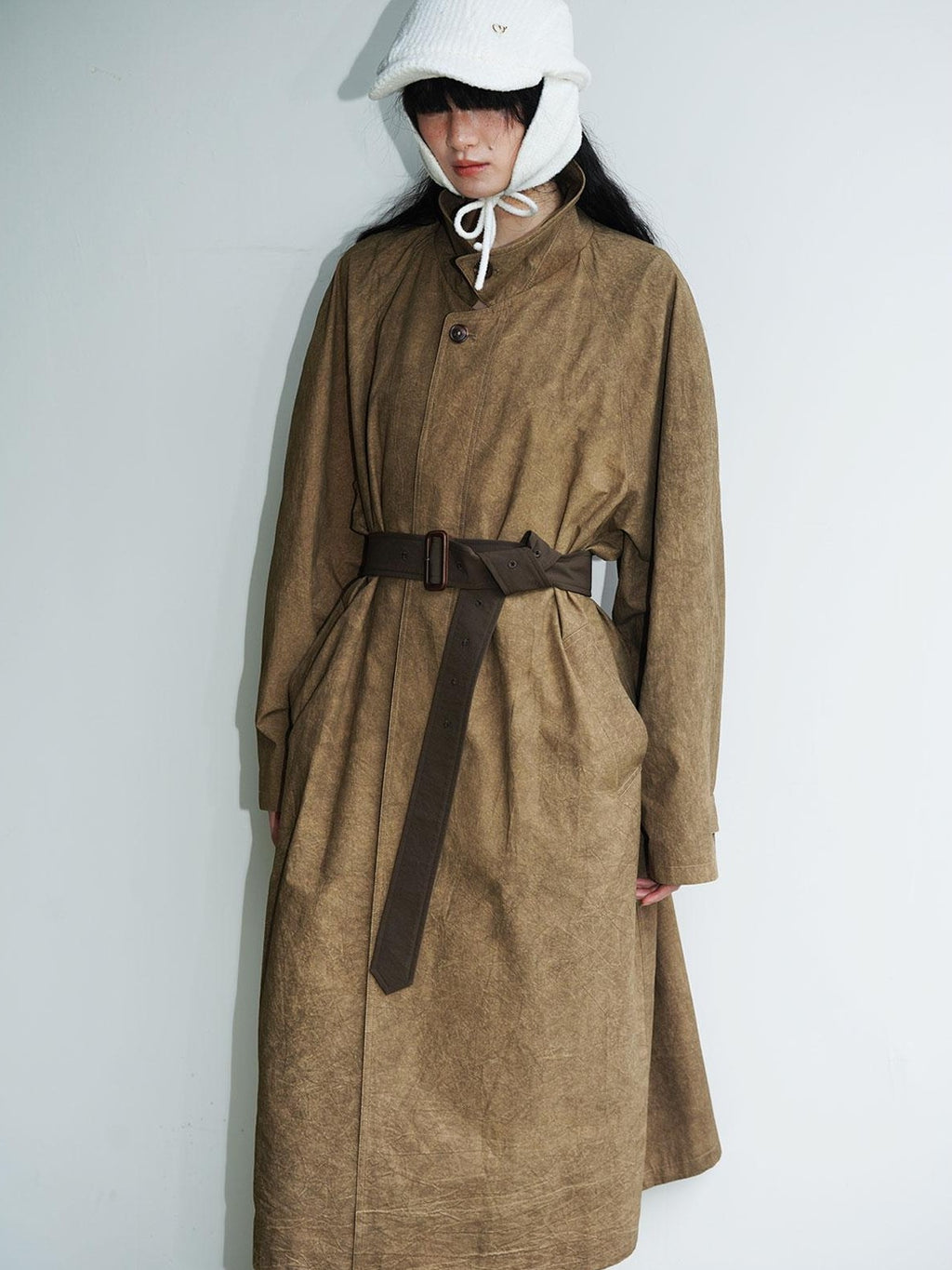 badtaste Retro British Stand Collar Zipper Straight Women's Long Coats