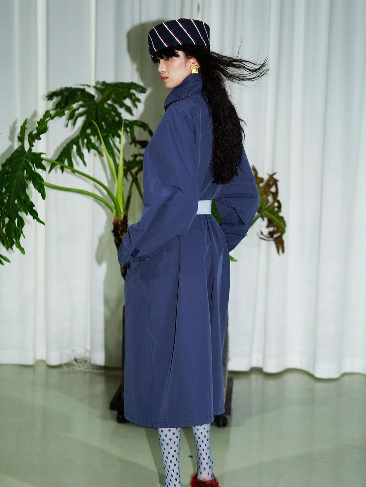 Retro British Stand Collar Zipper Straight Women's Long Coats