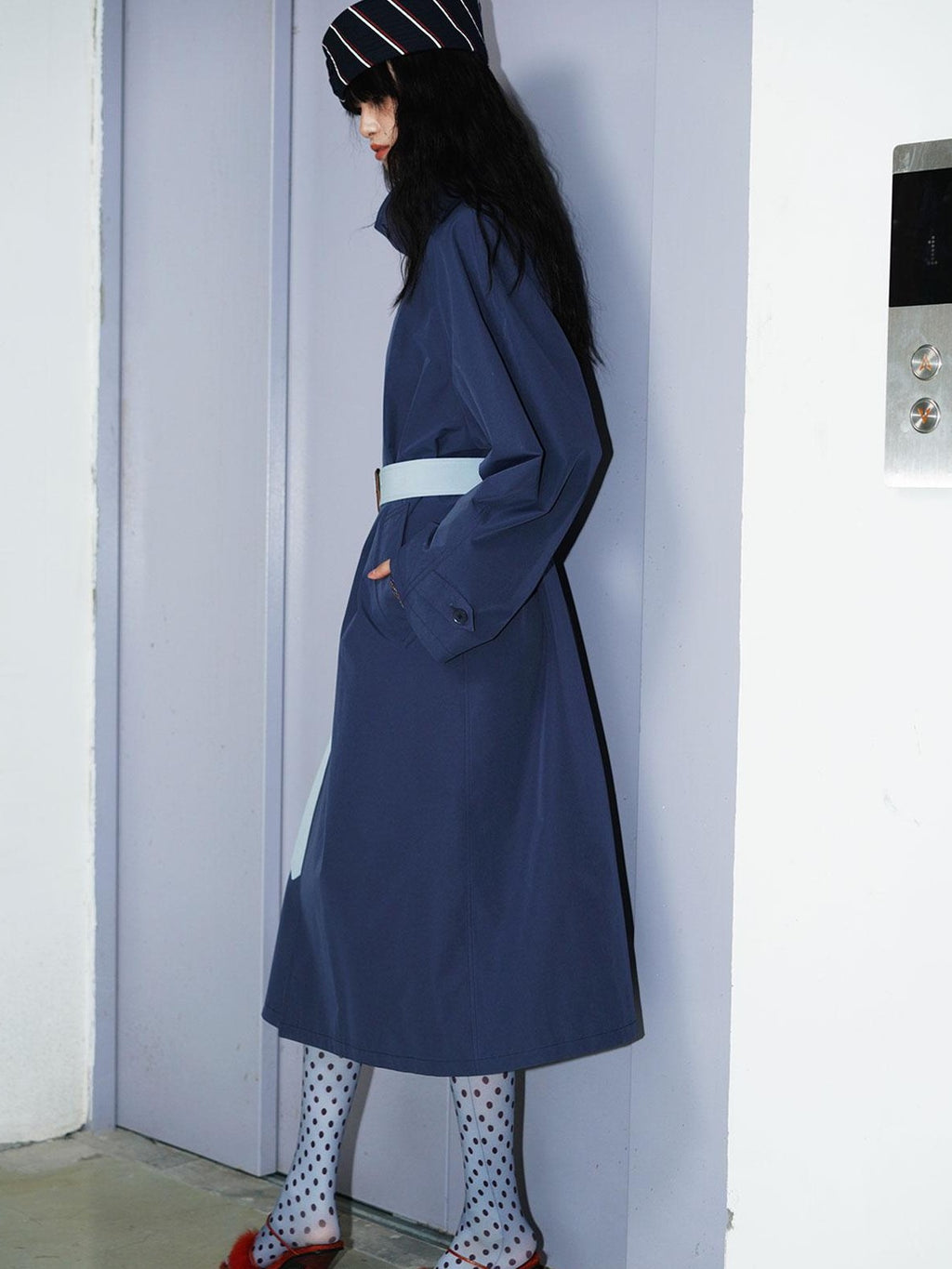 Retro British Stand Collar Zipper Straight Women's Long Coats