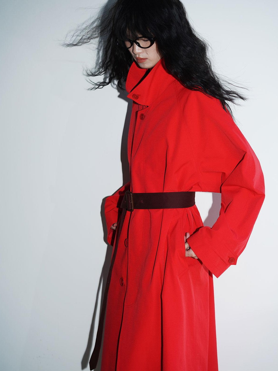 Retro British Stand Collar Zipper Straight Women's Long Coats