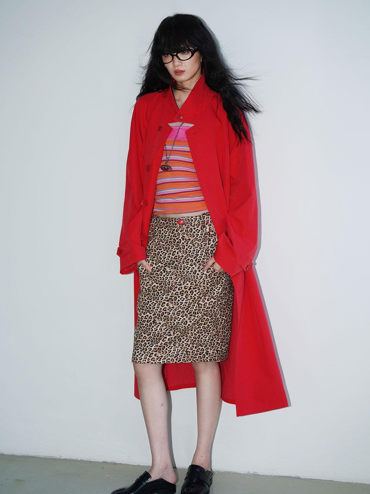 Retro British Stand Collar Zipper Straight Women's Long Coats