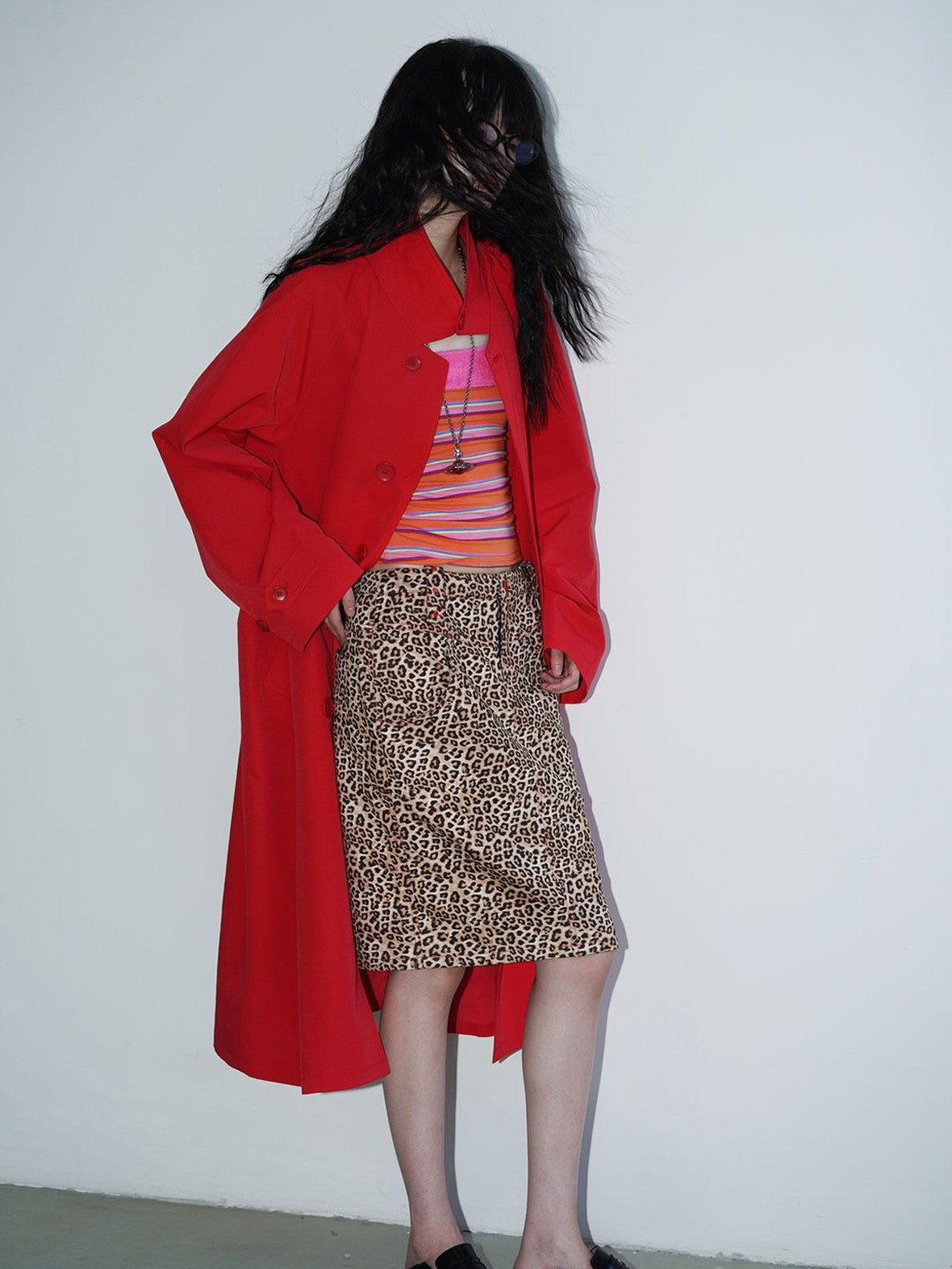 Retro British Stand Collar Zipper Straight Women's Long Coats
