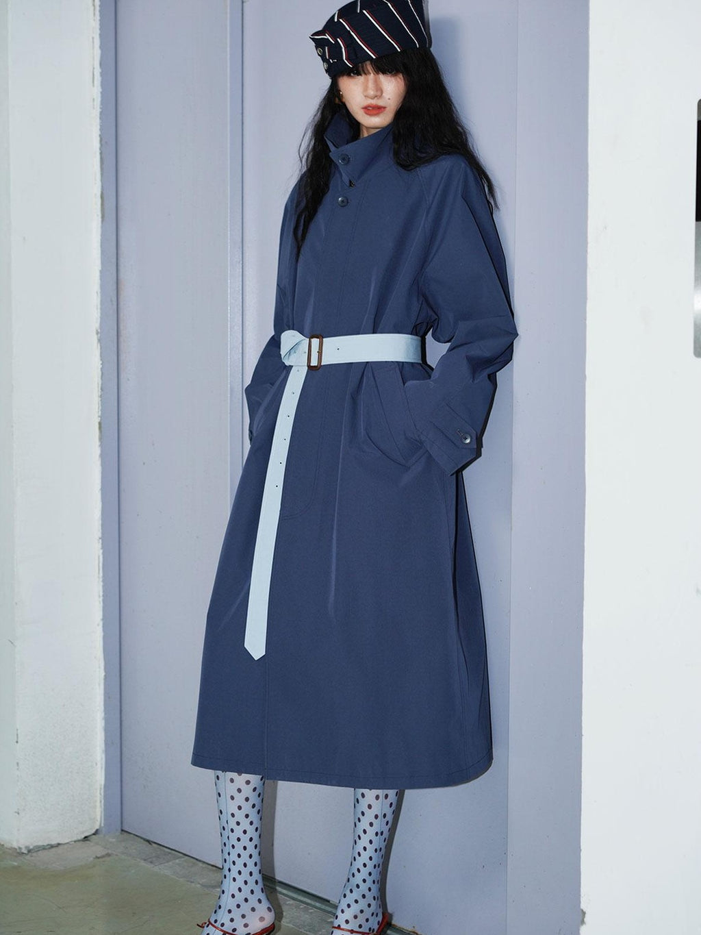Retro British Stand Collar Zipper Straight Women's Long Coats