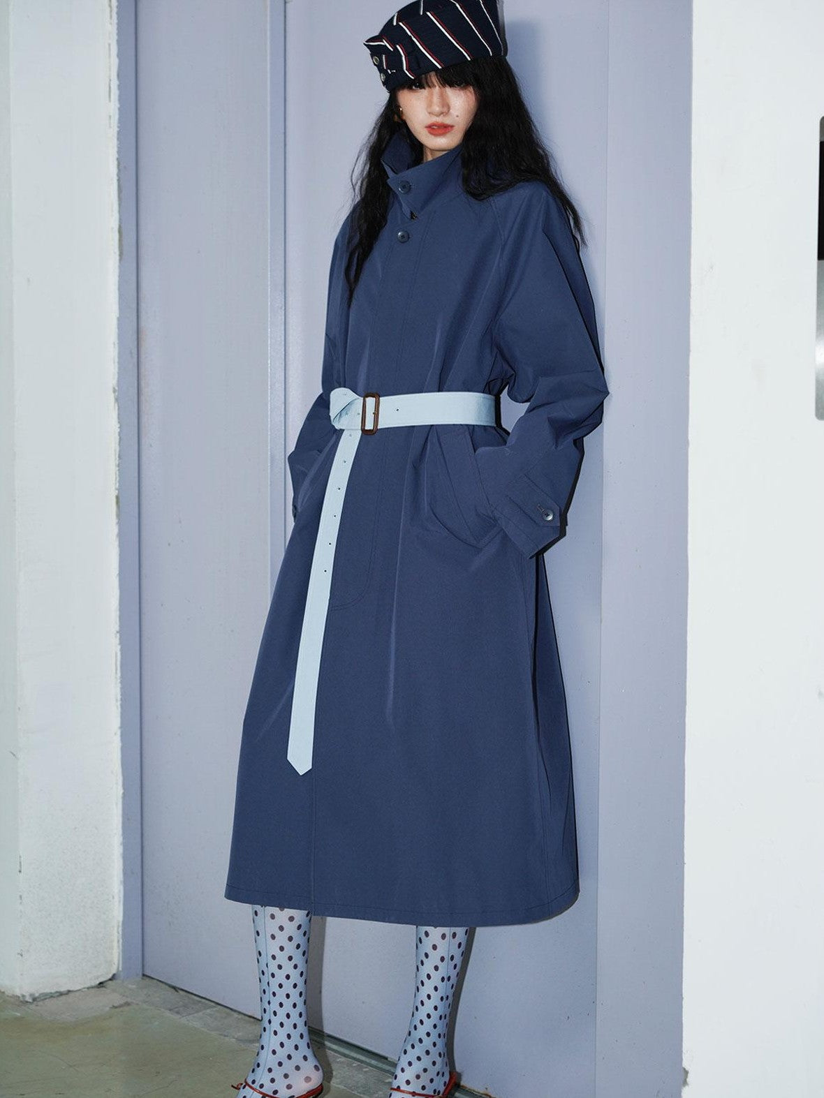 Retro British Stand Collar Zipper Straight Women's Long Coats