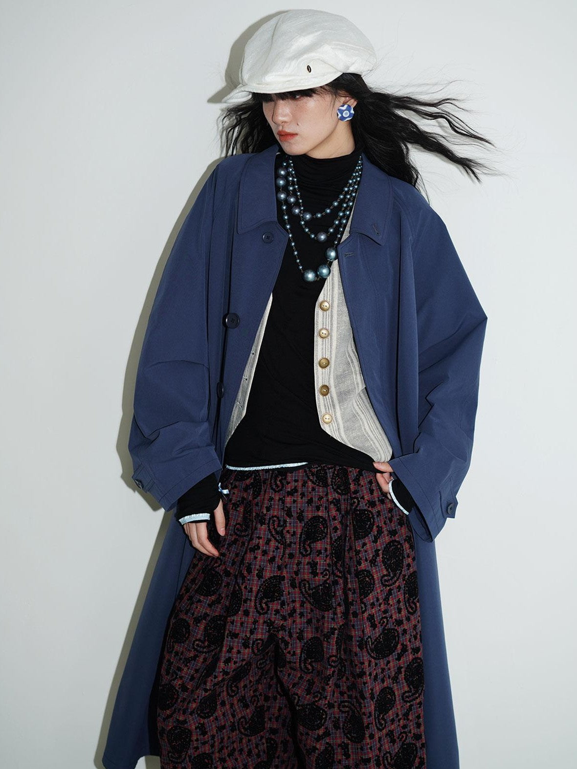 Retro British Stand Collar Zipper Straight Women's Long Coats