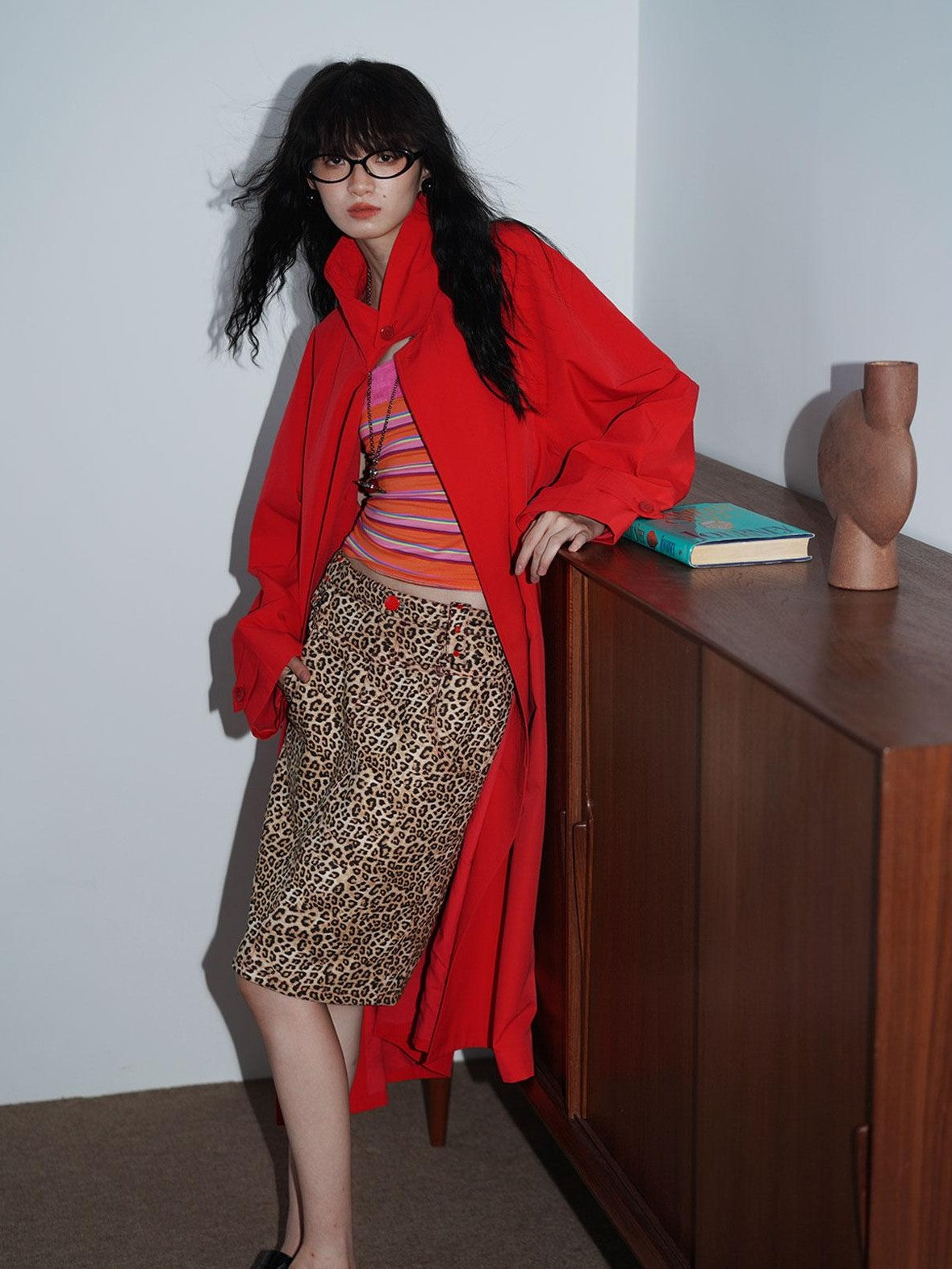 Retro British Stand Collar Zipper Straight Women's Long Coats