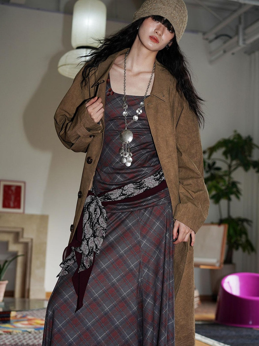 badtaste Retro British Stand Collar Zipper Straight Women's Long Coats