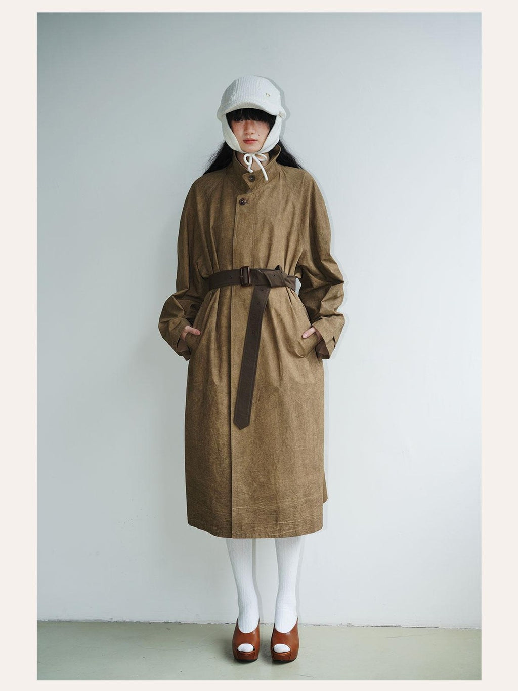 Retro British Stand Collar Zipper Straight Women's Long Coats