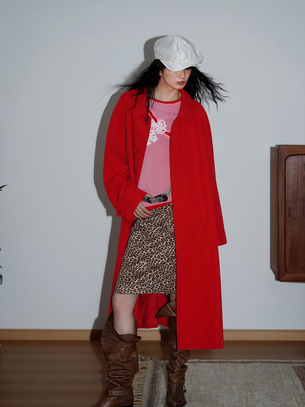 Retro British Stand Collar Zipper Straight Women's Long Coats