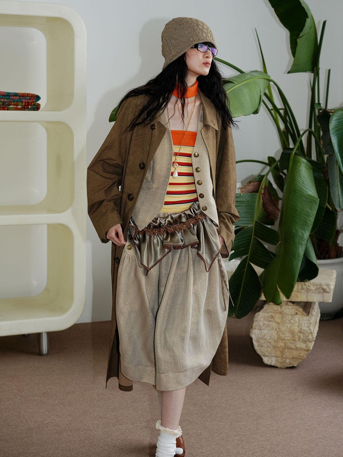 Retro British Stand Collar Zipper Straight Women's Long Coats
