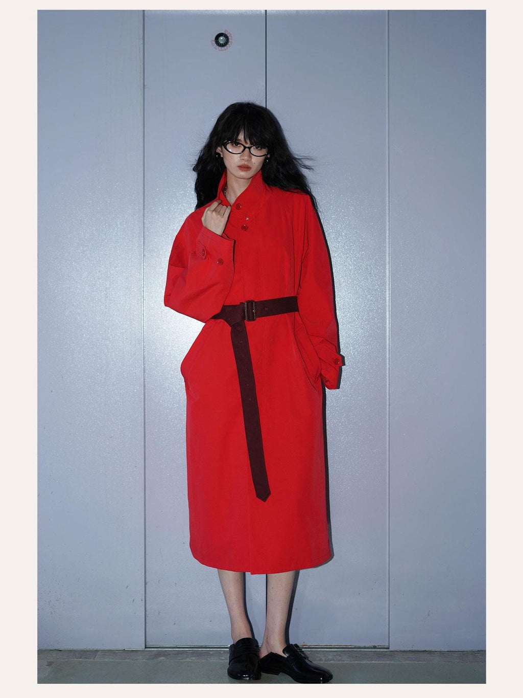 Retro British Stand Collar Zipper Straight Women's Long Coats
