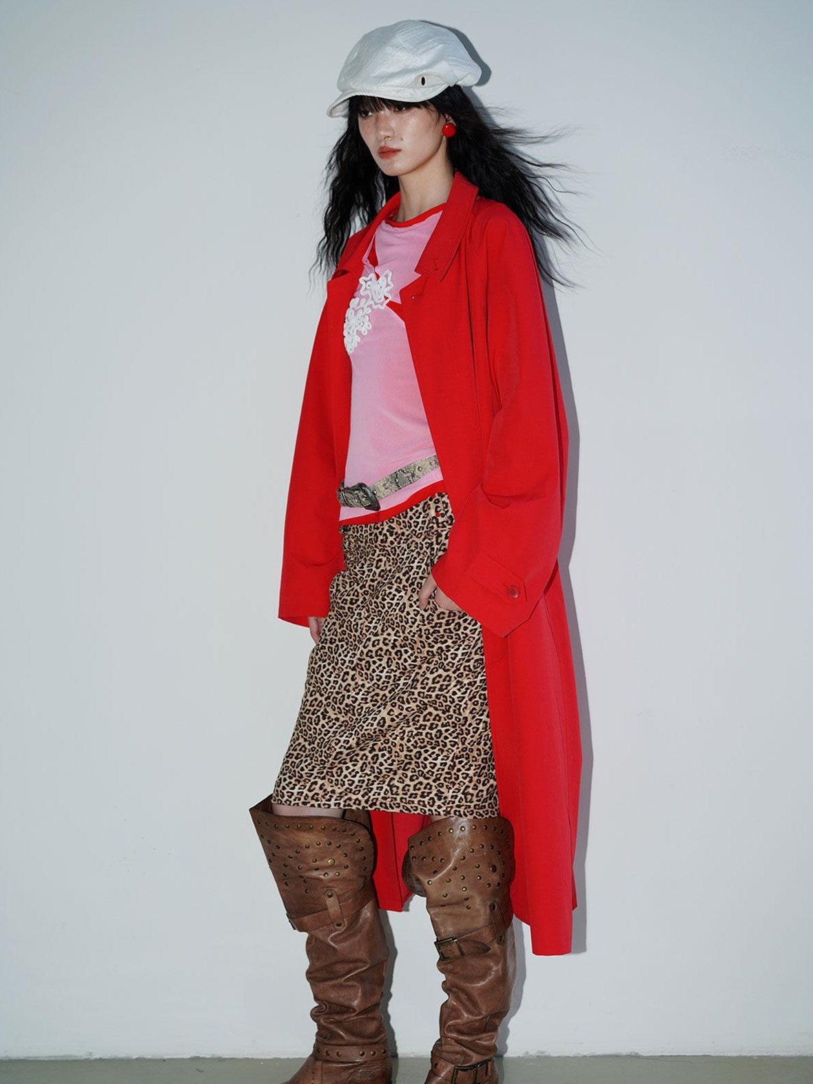 Retro British Stand Collar Zipper Straight Women's Long Coats