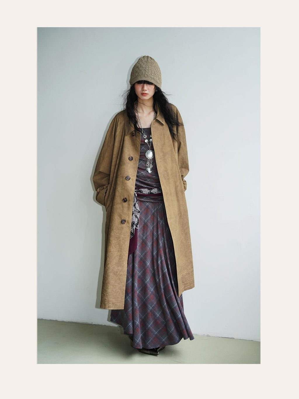 badtaste Retro British Stand Collar Zipper Straight Women's Long Coats