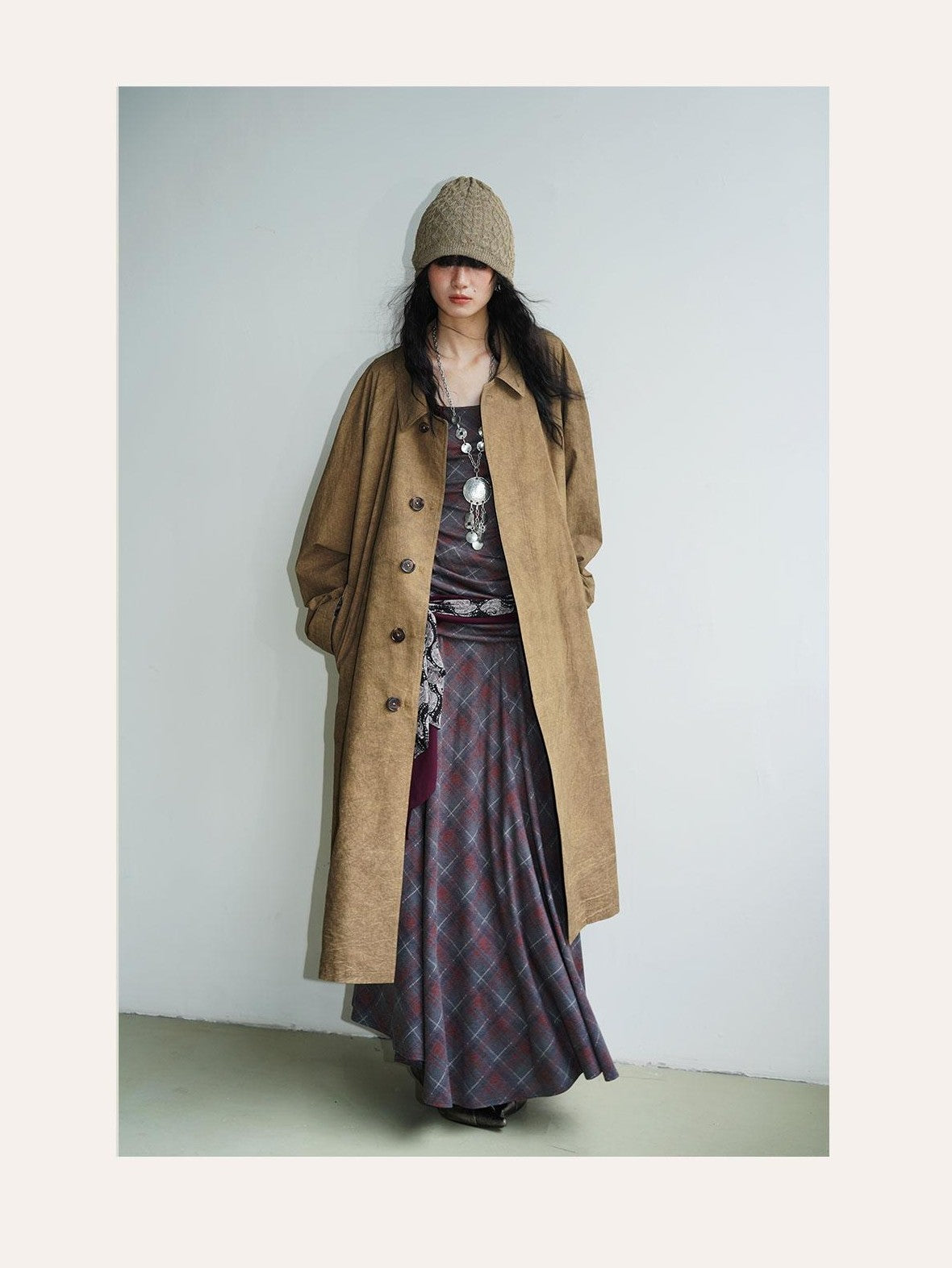 badtaste Retro British Stand Collar Zipper Straight Women's Long Coats