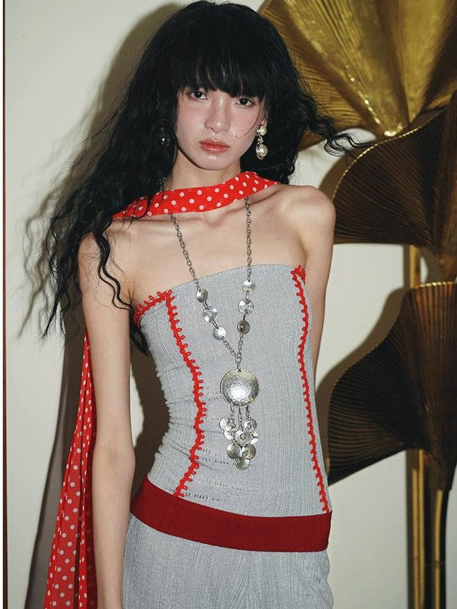 badtaste Retro Colorblock Silky Ribbed Two Way Stretch Women's Tube Tops