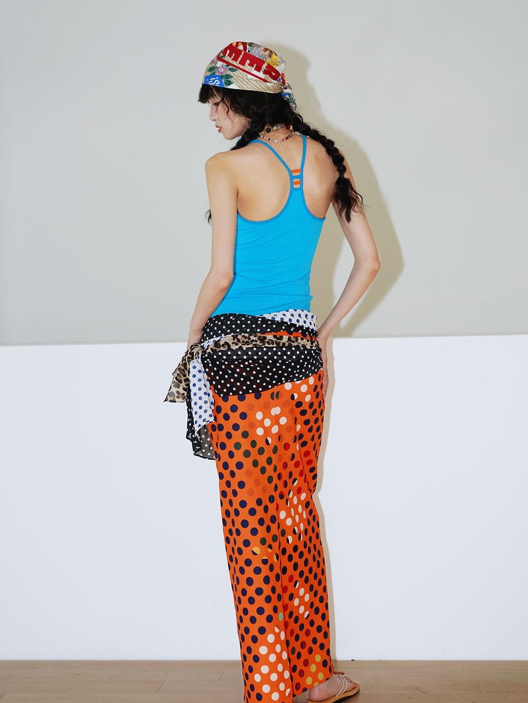 badtaste Retro Polka Dot Colorblock Print Straight Low Waist Women's Maxi Skirts