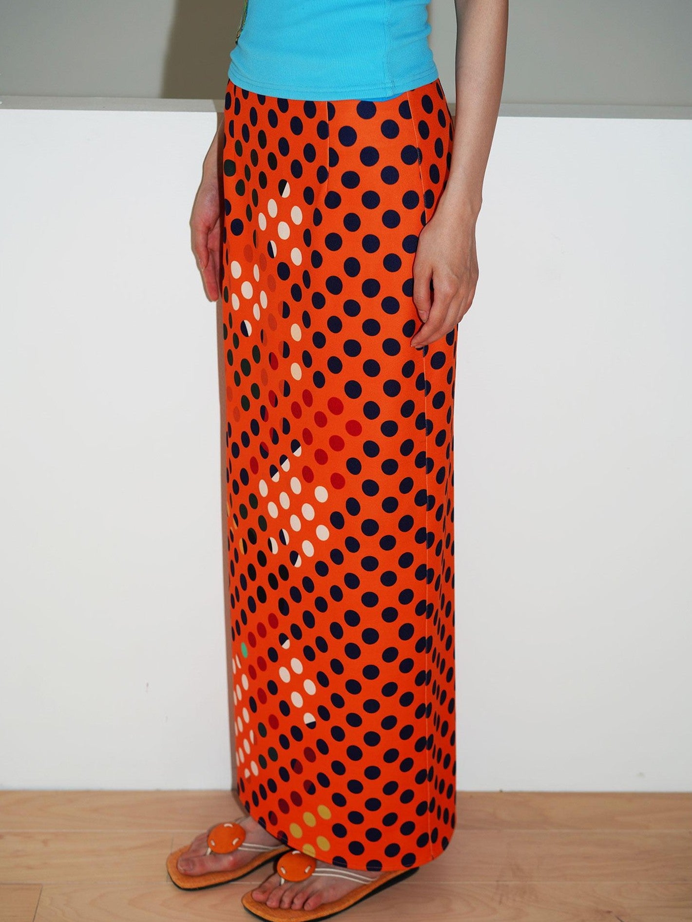 badtaste Retro Polka Dot Colorblock Print Straight Low Waist Women's Maxi Skirts