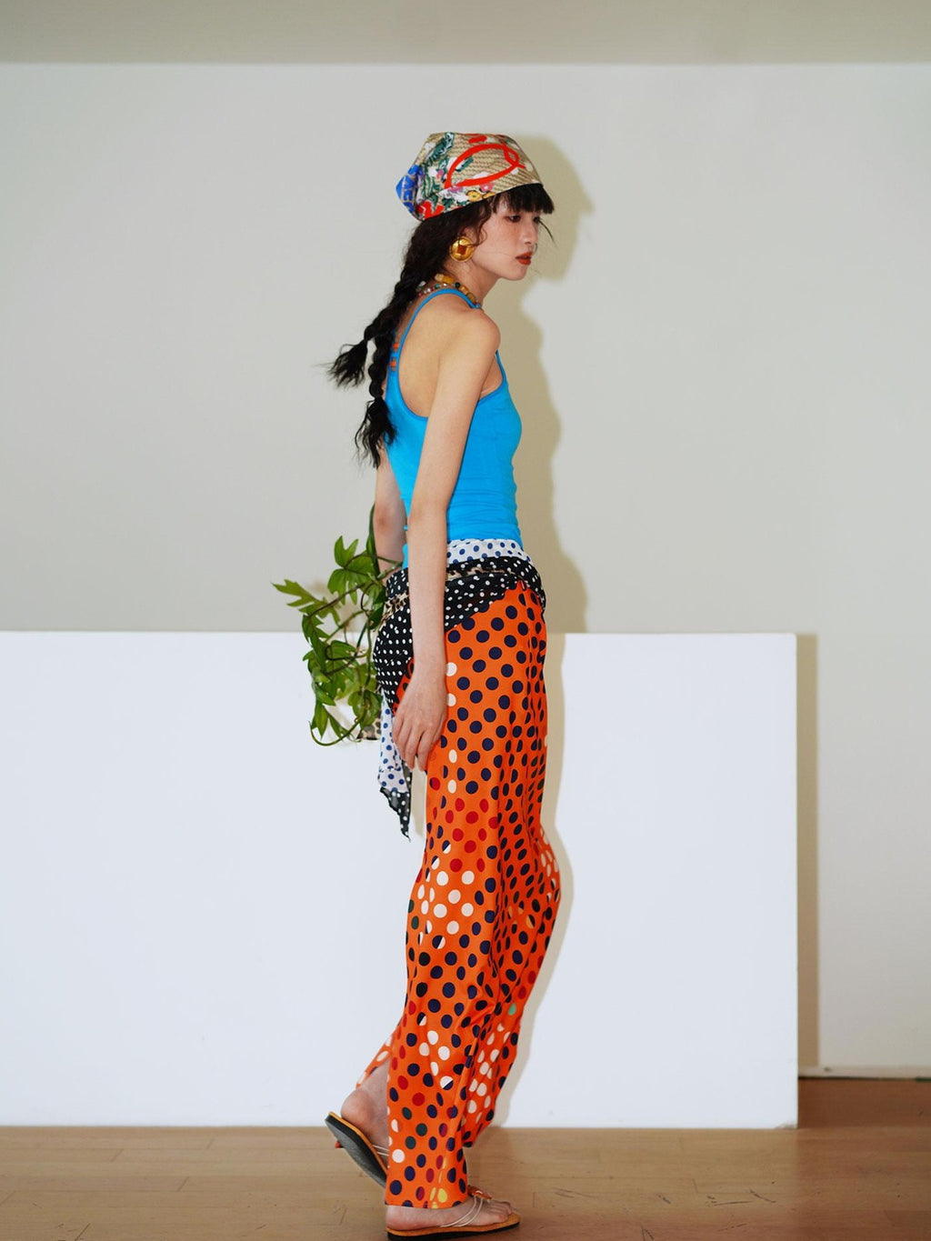 badtaste Retro Polka Dot Colorblock Print Straight Low Waist Women's Maxi Skirts