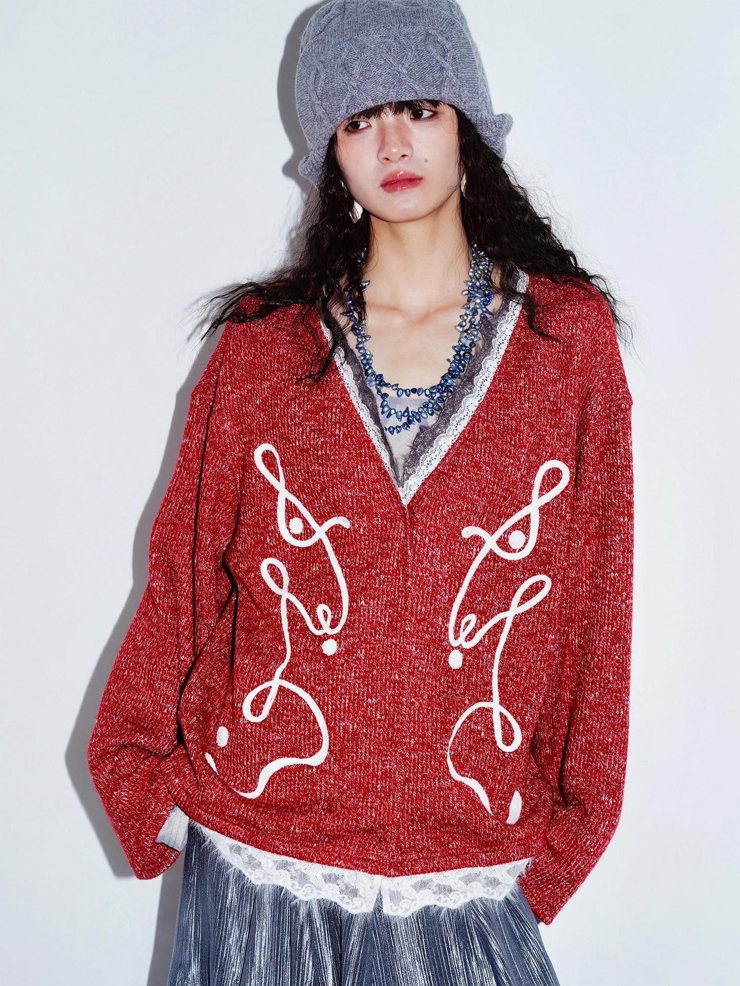 badtaste Retro Western Colorblock Patchwork Lace Embroidered Loose Women's Knit Cardigans
