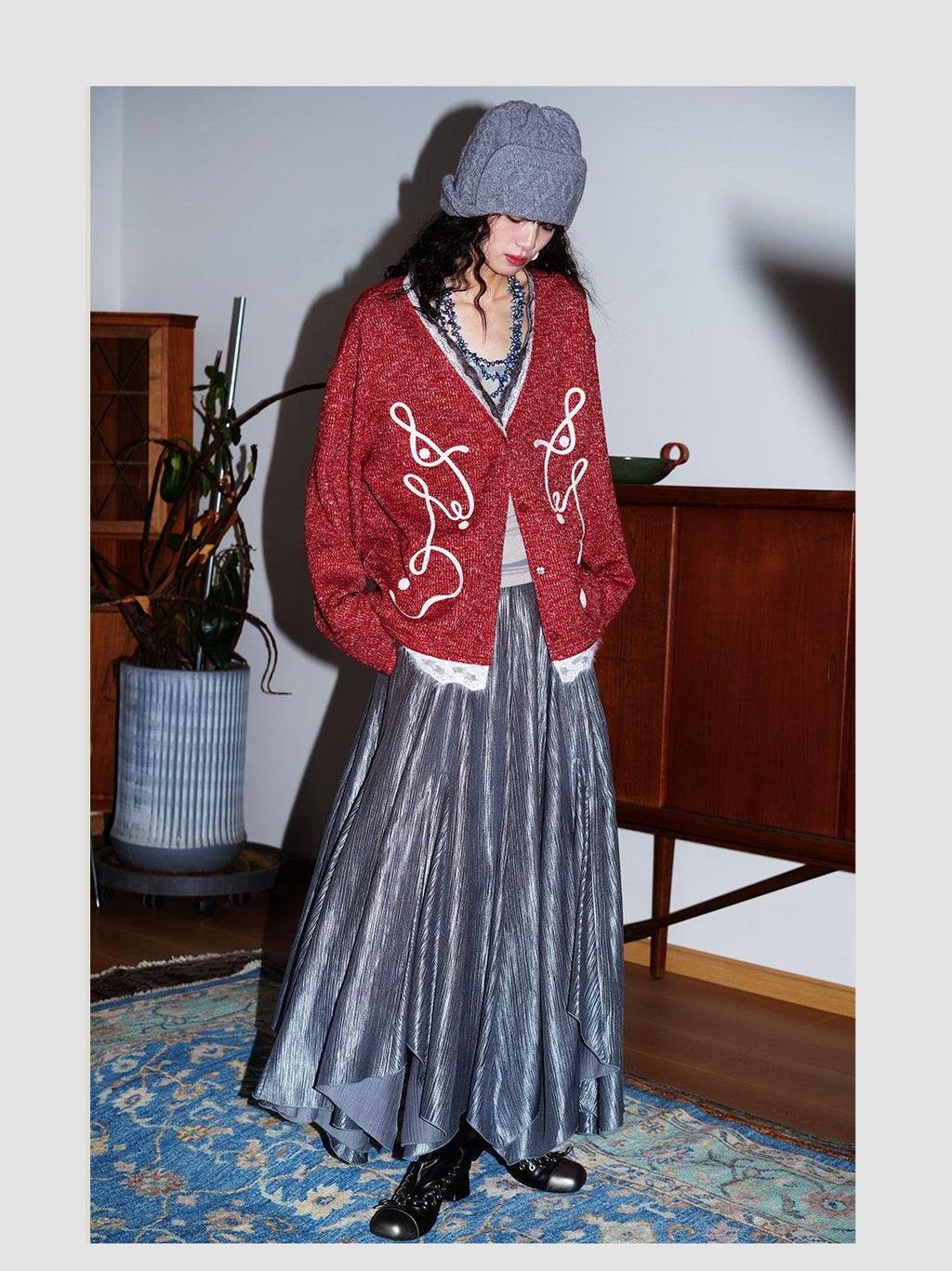 badtaste Retro Western Colorblock Patchwork Lace Embroidered Loose Women's Knit Cardigans