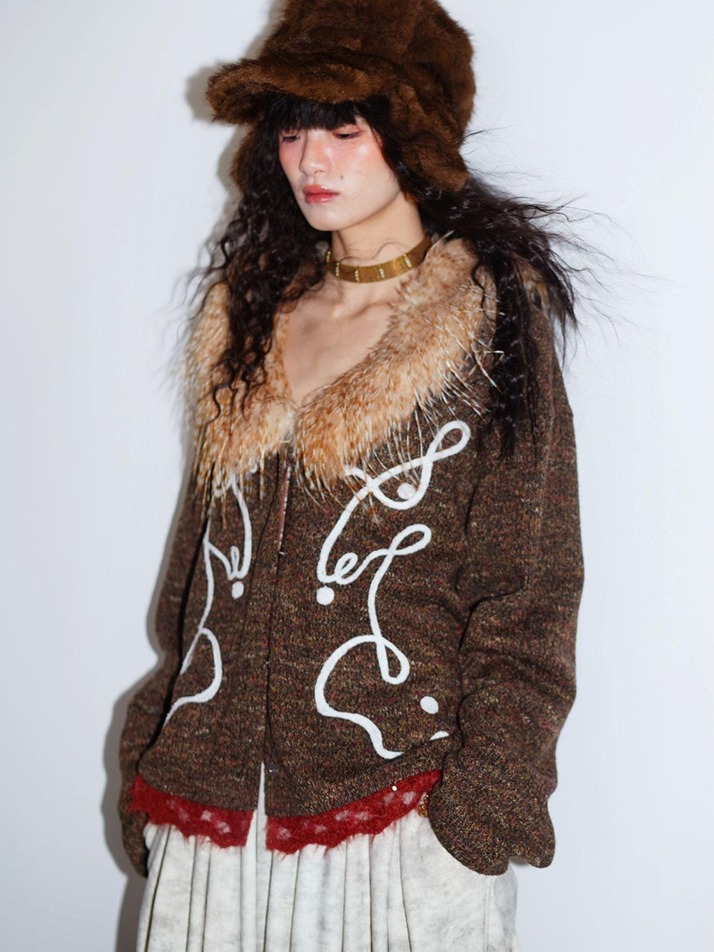 badtaste Retro Western Colorblock Patchwork Lace Embroidered Loose Women's Knit Cardigans