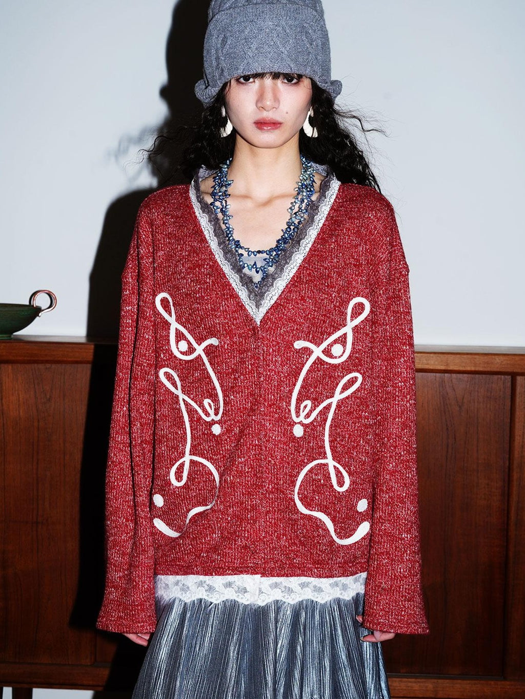badtaste Retro Western Colorblock Patchwork Lace Embroidered Loose Women's Knit Cardigans