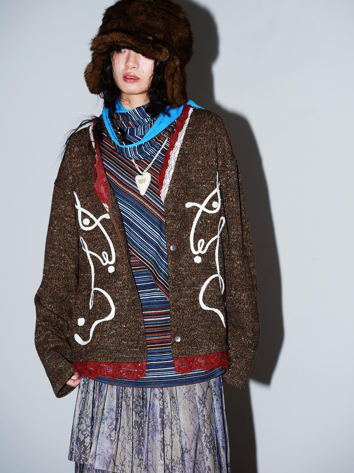 badtaste Retro Western Colorblock Patchwork Lace Embroidered Loose Women's Knit Cardigans