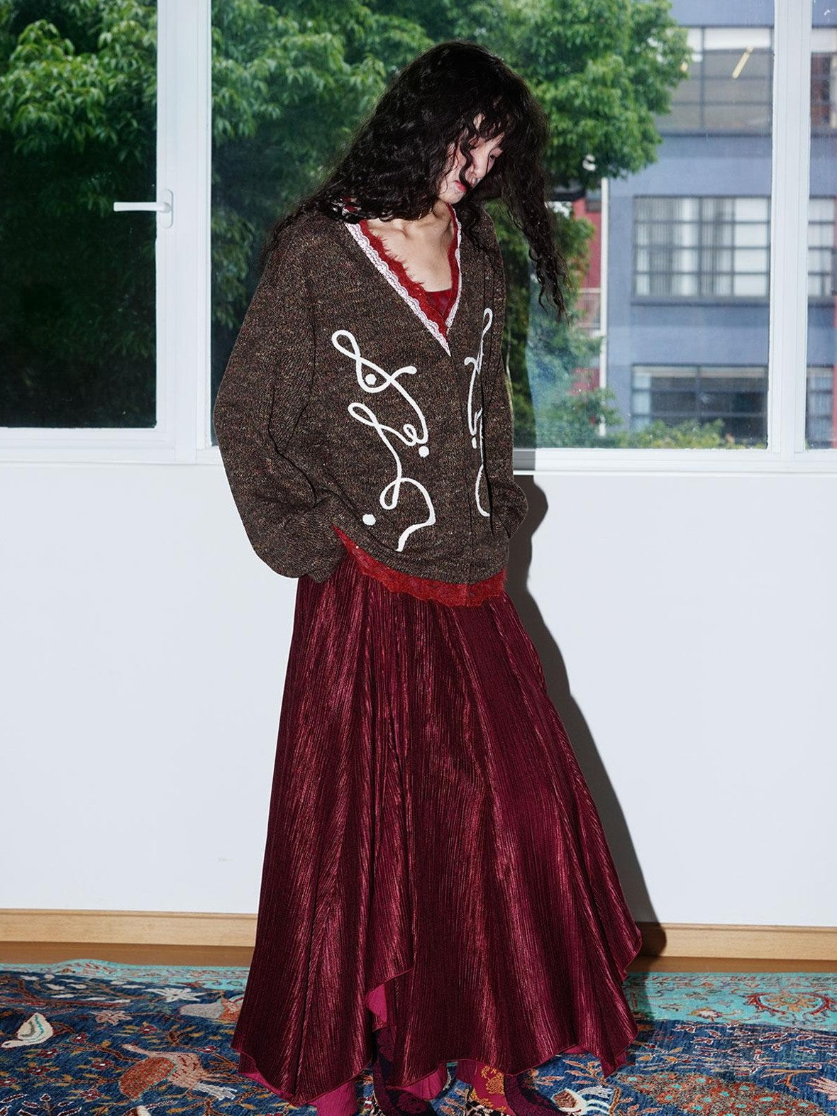 badtaste Retro Western Colorblock Patchwork Lace Embroidered Loose Women's Knit Cardigans