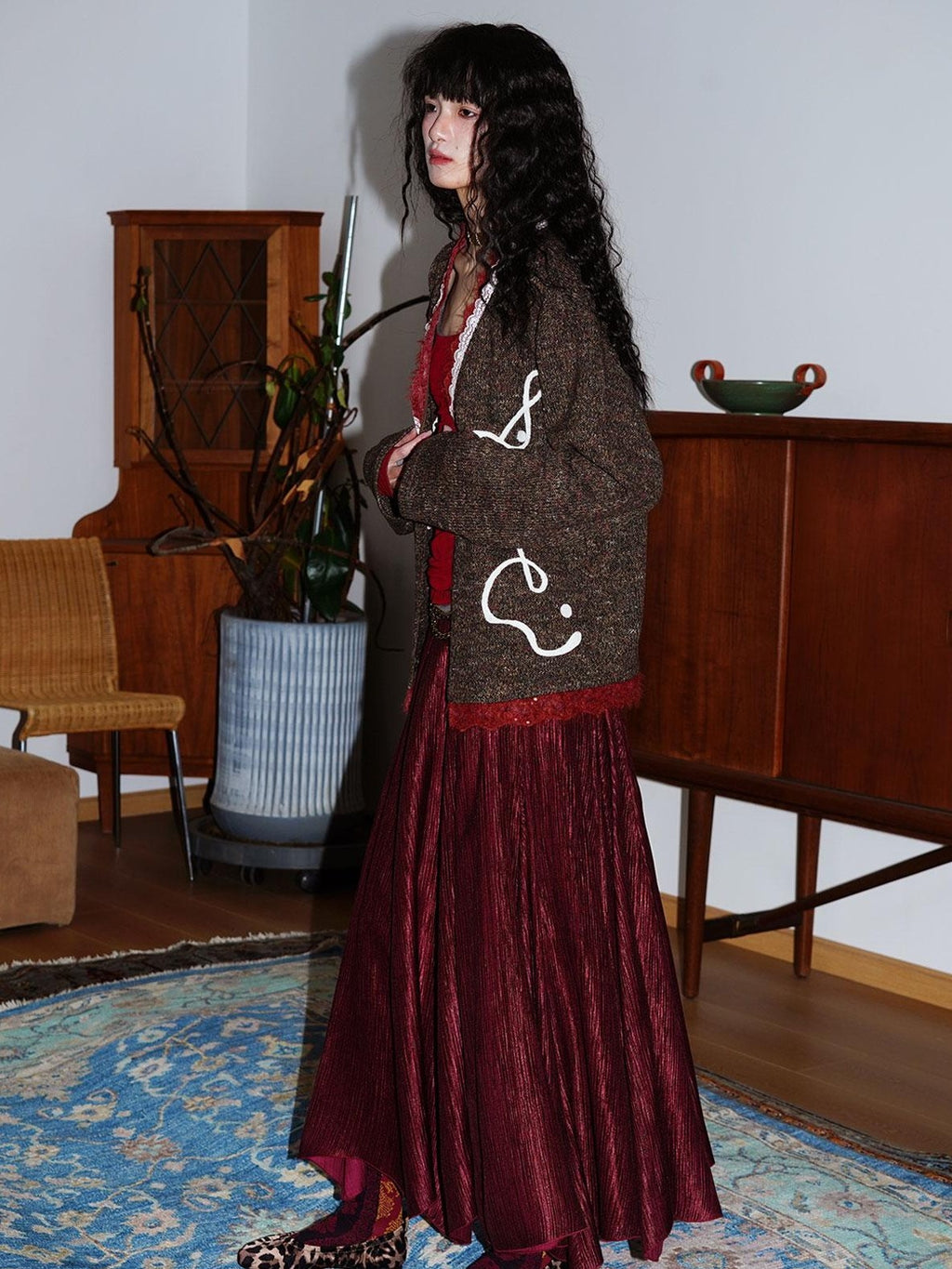 badtaste Retro Western Colorblock Patchwork Lace Embroidered Loose Women's Knit Cardigans