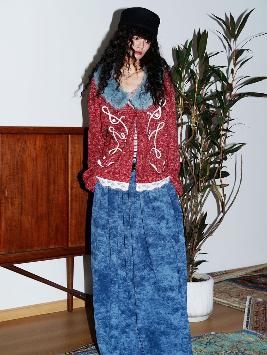 badtaste Retro Western Colorblock Patchwork Lace Embroidered Loose Women's Knit Cardigans