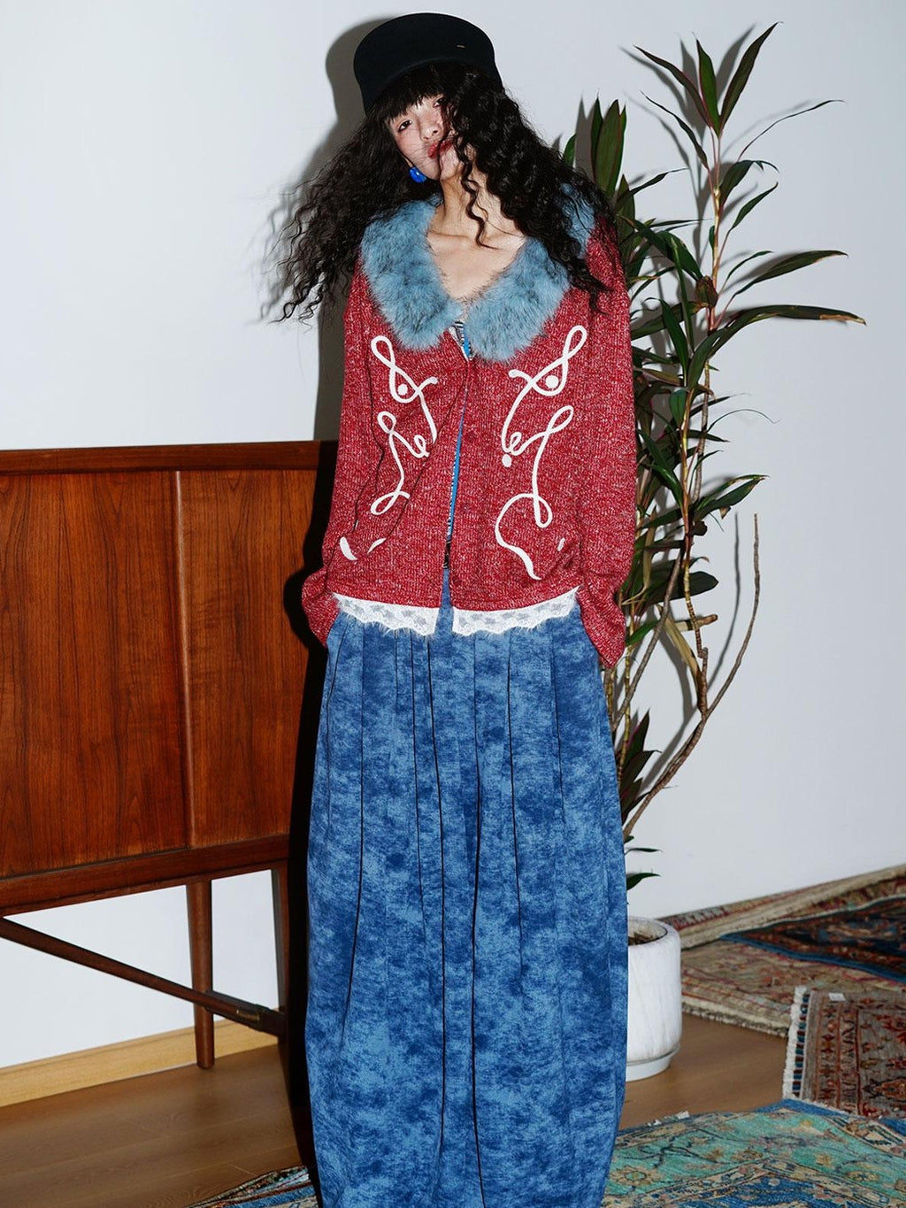 badtaste Retro Western Colorblock Patchwork Lace Embroidered Loose Women's Knit Cardigans