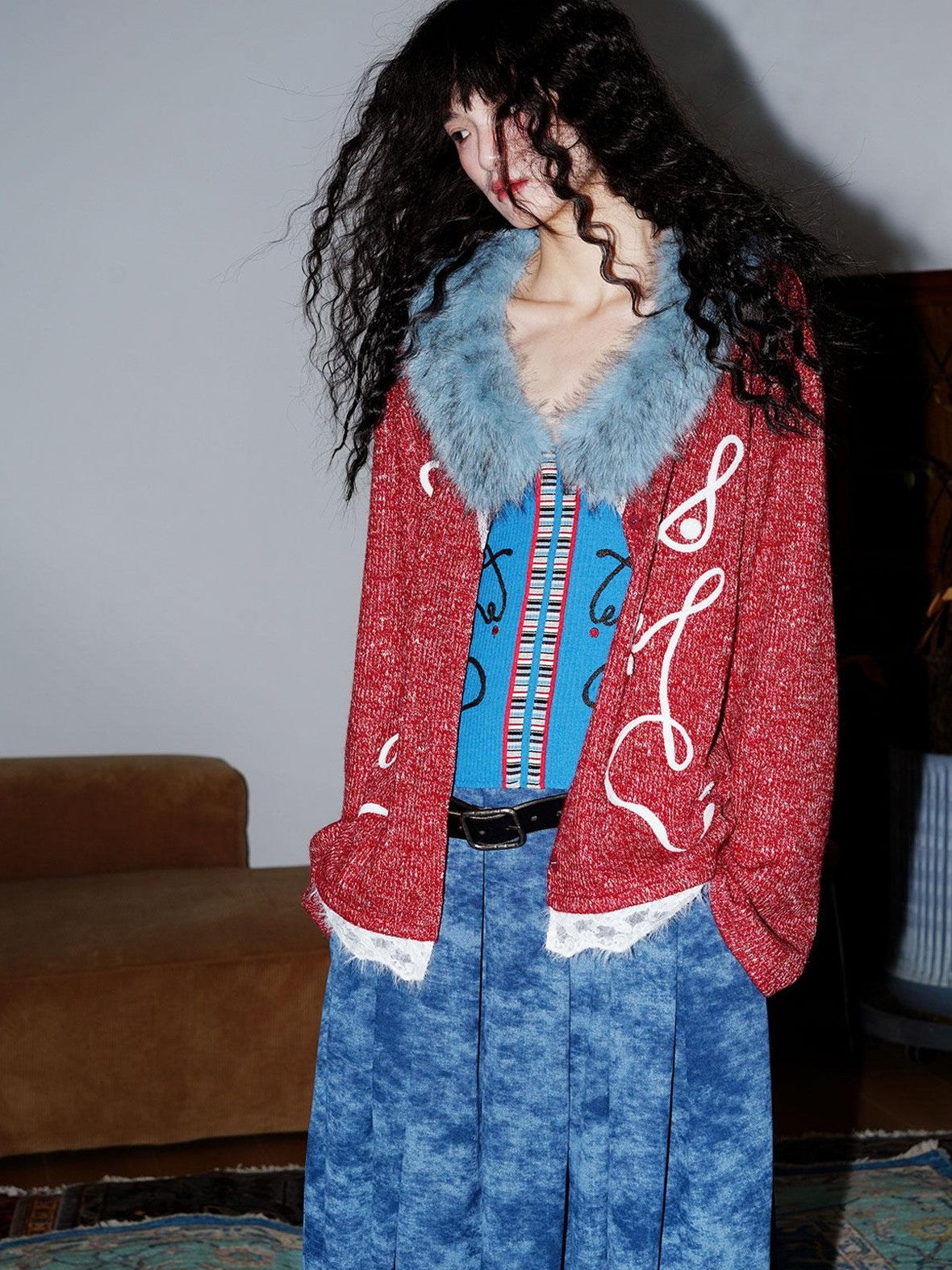 badtaste Retro Western Colorblock Patchwork Lace Embroidered Loose Women's Knit Cardigans
