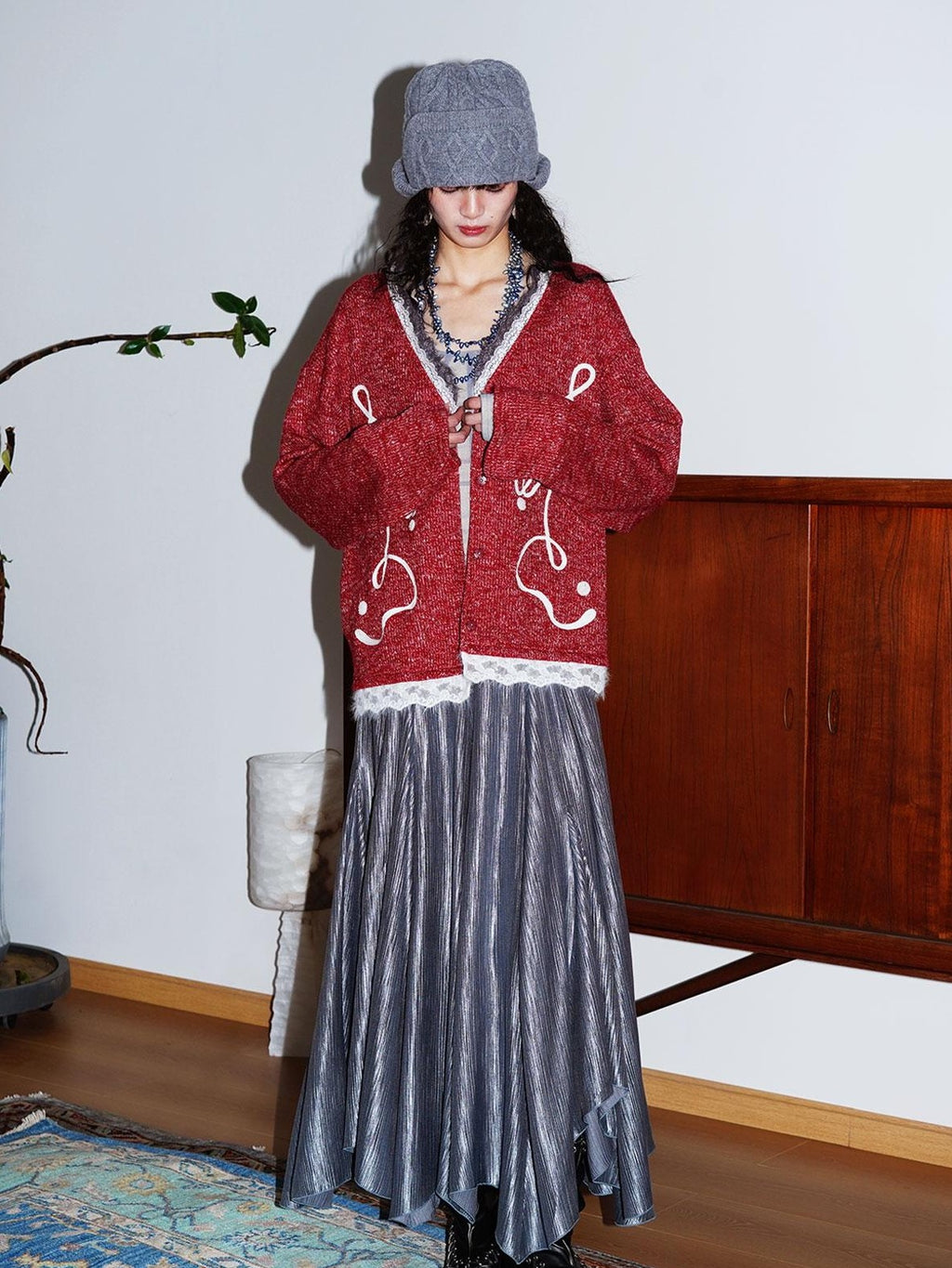 badtaste Retro Western Colorblock Patchwork Lace Embroidered Loose Women's Knit Cardigans