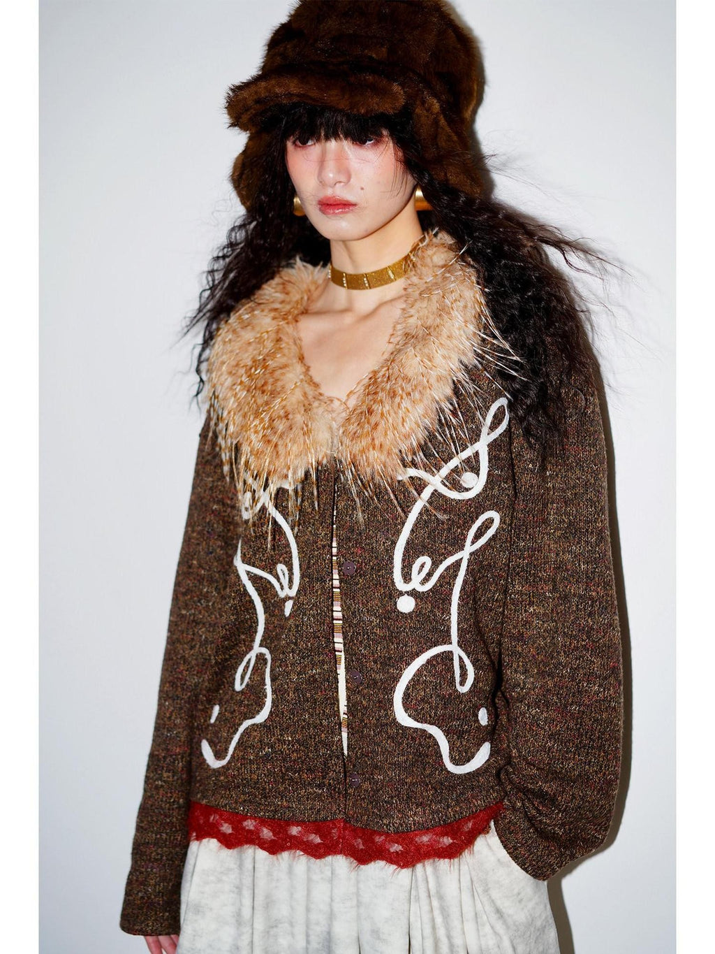 badtaste Retro Western Colorblock Patchwork Lace Embroidered Loose Women's Knit Cardigans