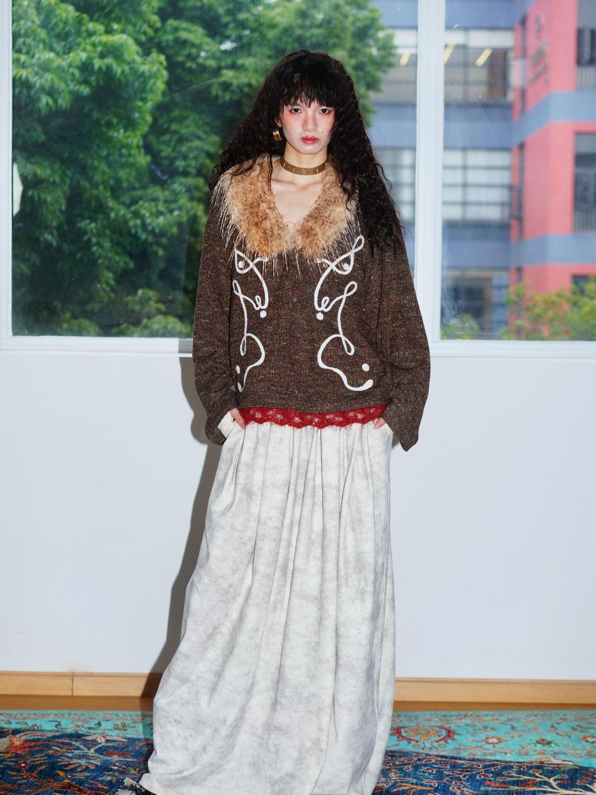 badtaste Retro Western Colorblock Patchwork Lace Embroidered Loose Women's Knit Cardigans