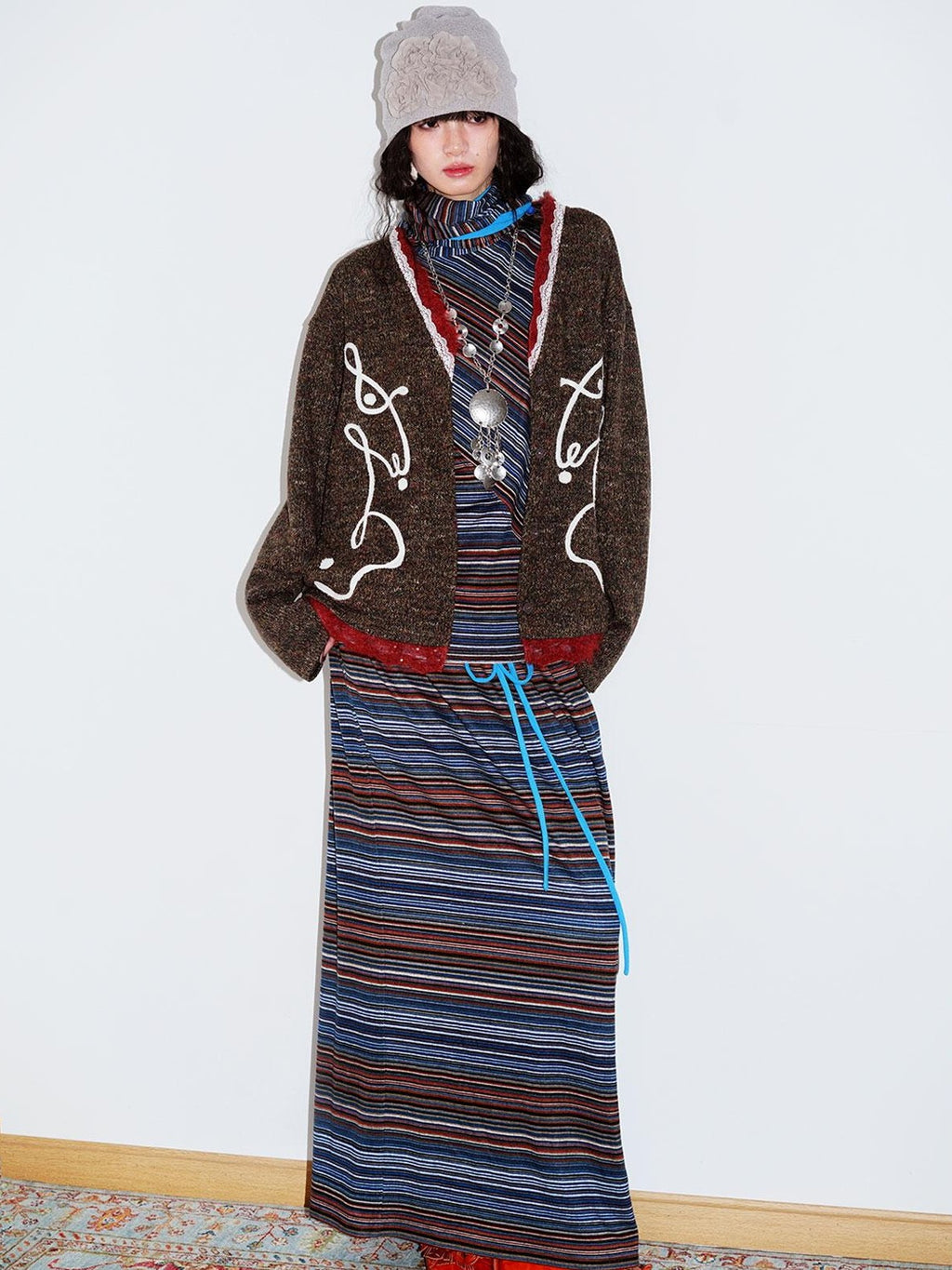 badtaste Retro Western Colorblock Patchwork Lace Embroidered Loose Women's Knit Cardigans