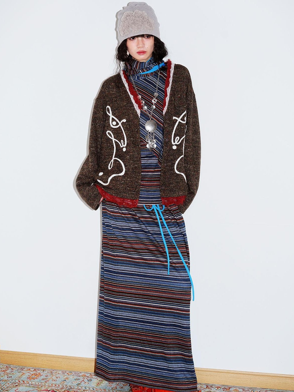 badtaste Retro Western Colorblock Patchwork Lace Embroidered Loose Women's Knit Cardigans