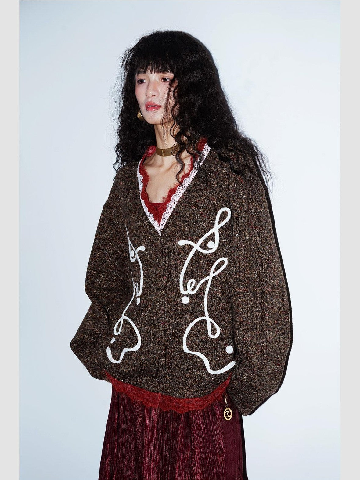 badtaste Retro Western Colorblock Patchwork Lace Embroidered Loose Women's Knit Cardigans