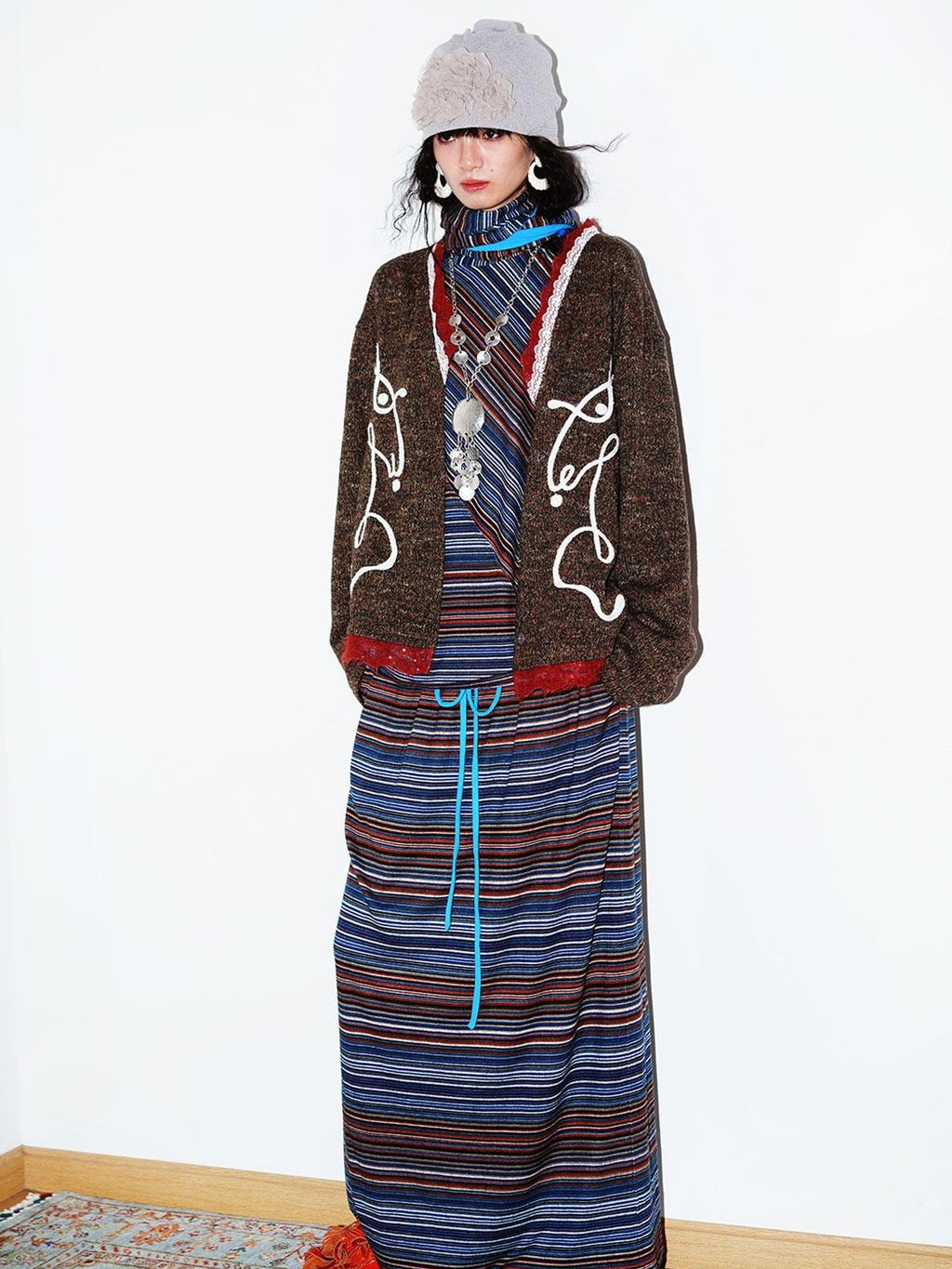 badtaste Retro Western Colorblock Patchwork Lace Embroidered Loose Women's Knit Cardigans