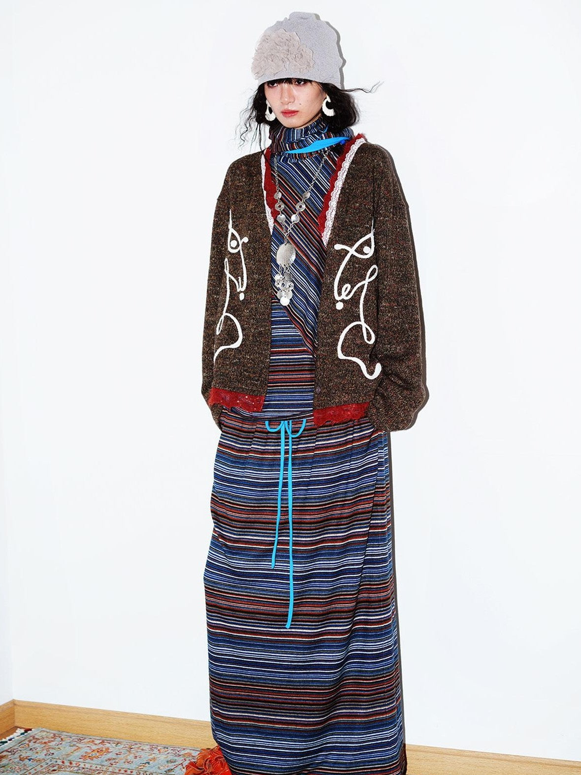 badtaste Retro Western Colorblock Patchwork Lace Embroidered Loose Women's Knit Cardigans