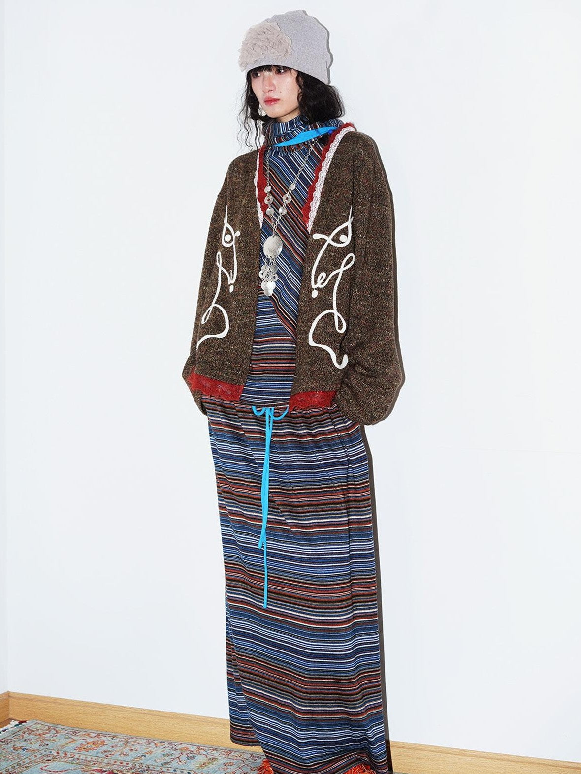badtaste Retro Western Colorblock Patchwork Lace Embroidered Loose Women's Knit Cardigans