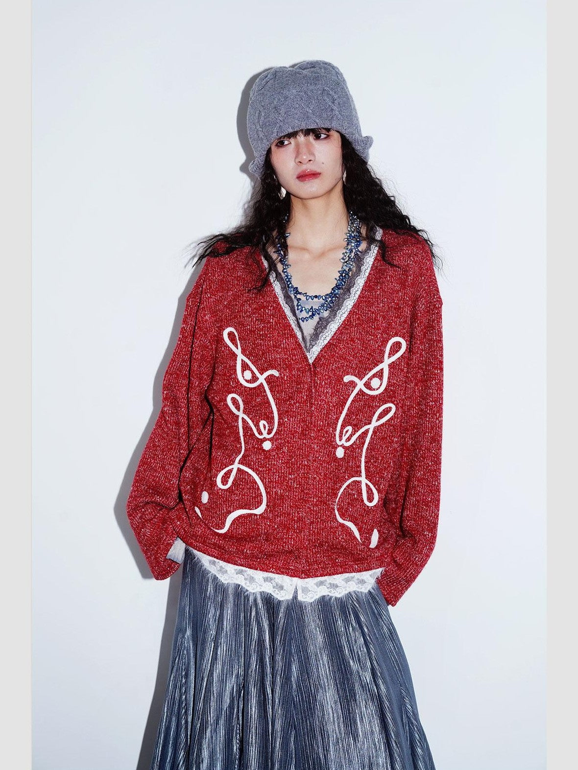 badtaste Retro Western Colorblock Patchwork Lace Embroidered Loose Women's Knit Cardigans