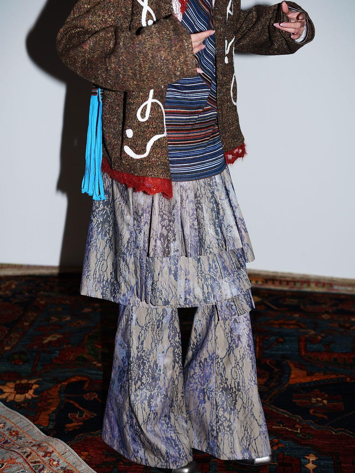 badtaste Retro Western Colorblock Patchwork Lace Embroidered Loose Women's Knit Cardigans