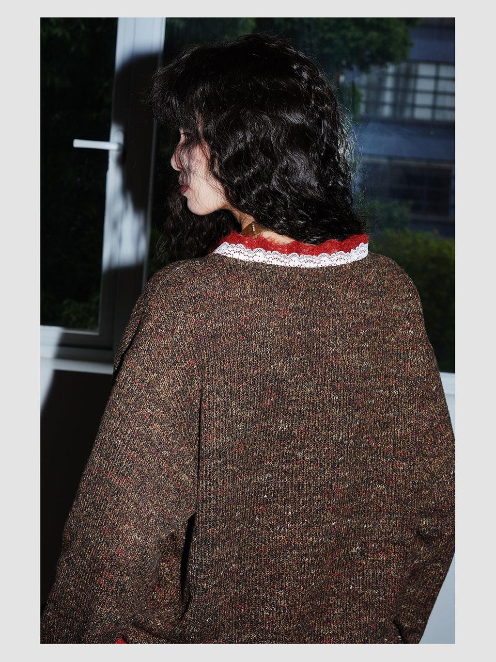 badtaste Retro Western Colorblock Patchwork Lace Embroidered Loose Women's Knit Cardigans