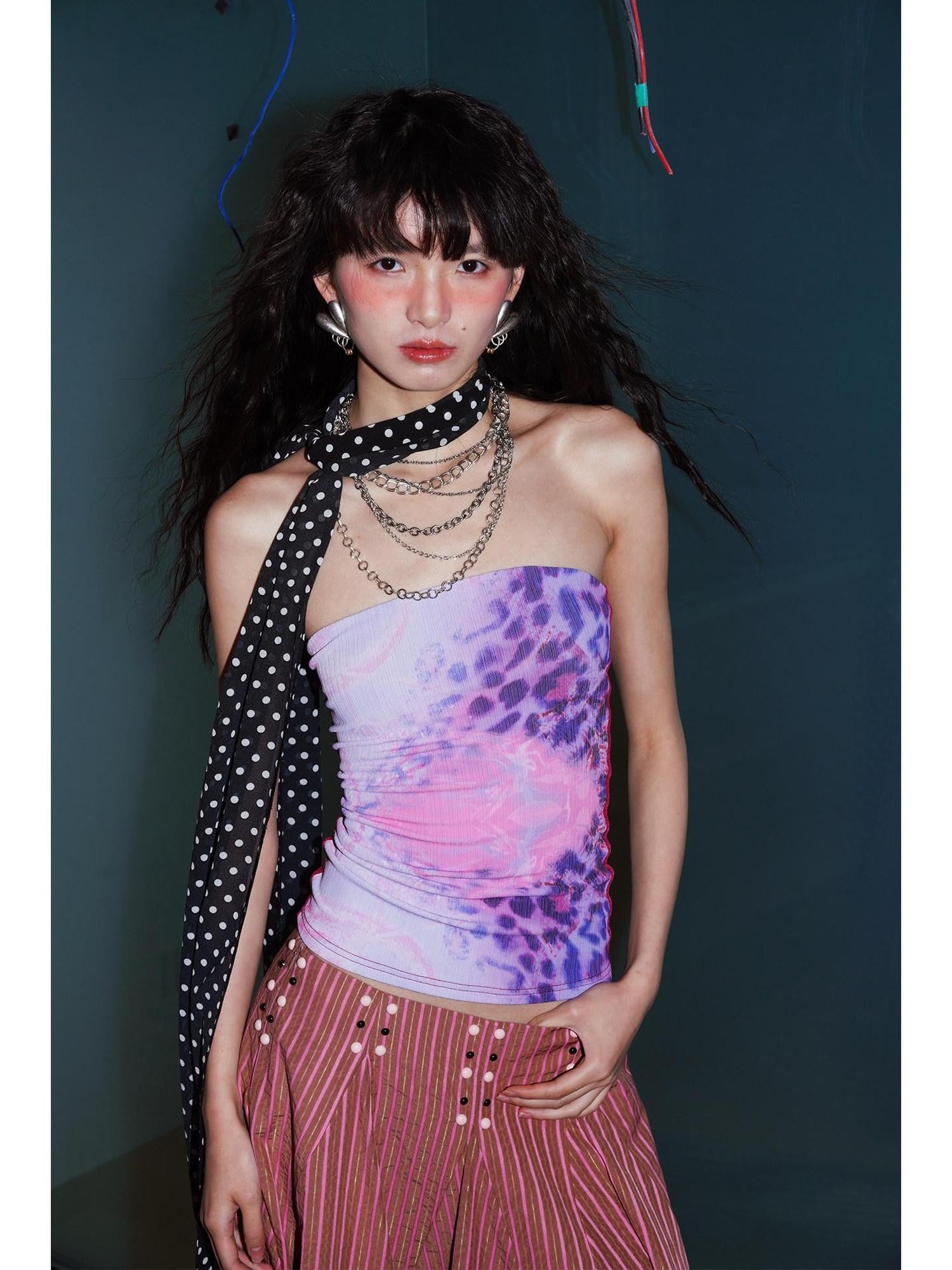 badtaste Retro Western Leopard Print Colorblock Women's Other Tube Tops
