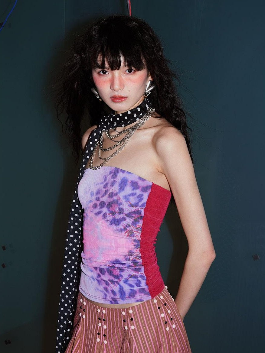 badtaste Retro Western Leopard Print Colorblock Women's Other Tube Tops
