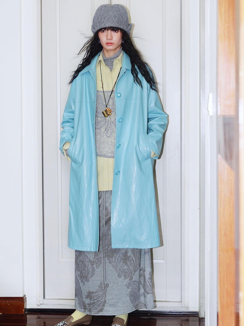 badtaste Retro Western Solid Color Split Panel Design Women's Leather Style Trench Coats