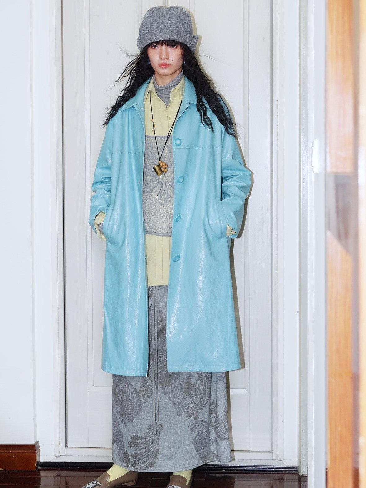 badtaste Retro Western Solid Color Split Panel Design Women's Leather Style Trench Coats